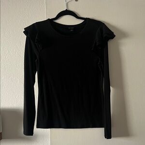 Ann Taylor Black Long Sleeve Ruffle Top